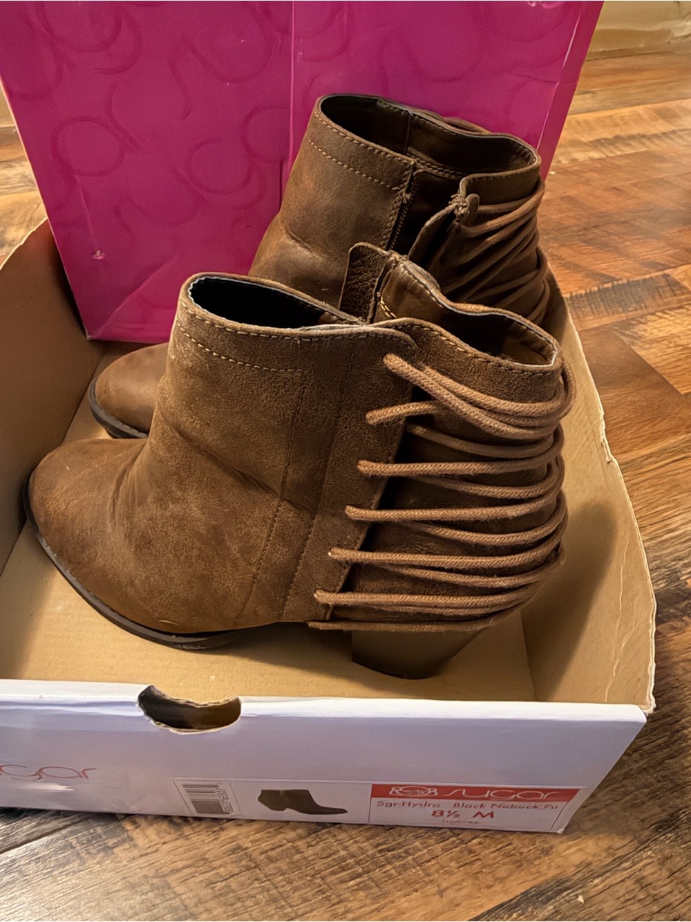 Candie's Brown Suede Ankle Booties with Decorative Back Lacing